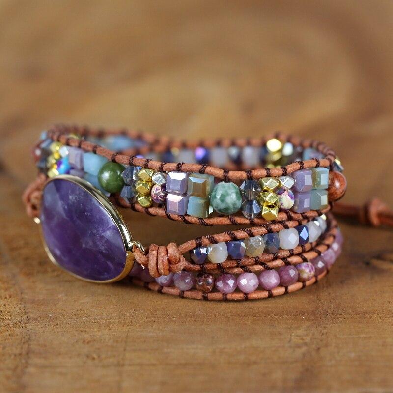 Paarse Natuurstenen Kwarts Wikkelarmband Myspirituals