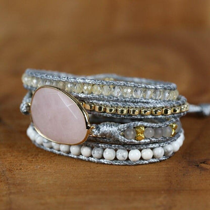 Roze Natuurstenen Kwarts Wikkelarmband 